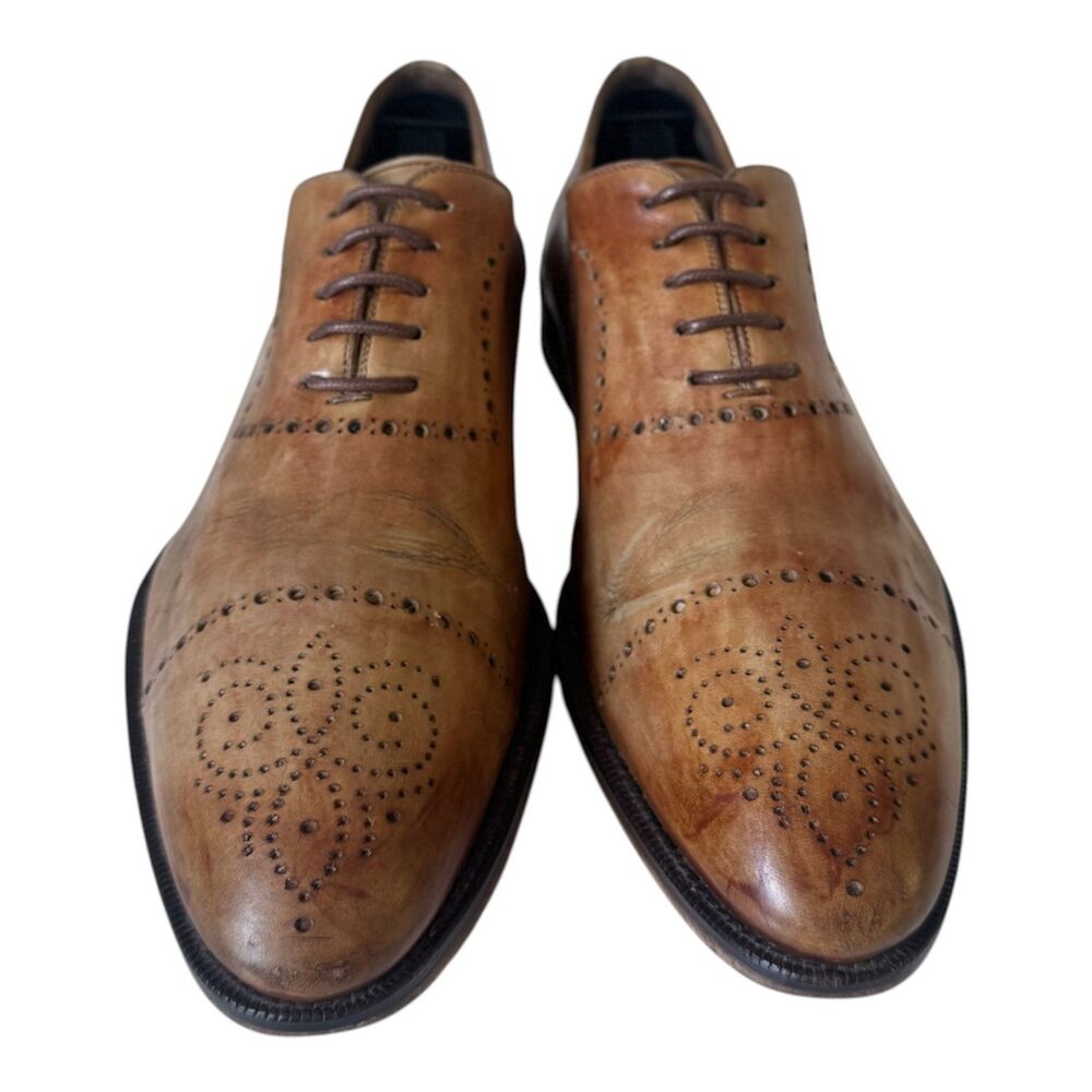 Magnanni Santi Tobacco Cap Toe Brogue Oxford Dress Shoes Mens 10.5 M Made Spain